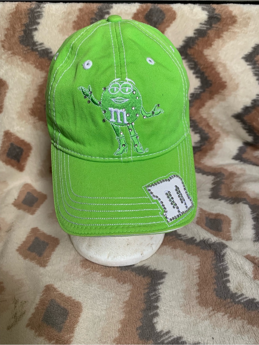 Rare Chase Authentics NASCAR M&M Jewel Sequins Studded Green Strapback Hat Cap